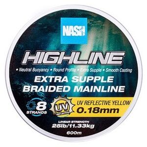 Nash splétaná šňůra highline extra supple braid uv yellow 600 m - 0,18 mm 11,33 kg