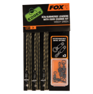 Fox Hotové Montáže Edges Submerge Leaders With Kwik Change Kit 30 lb 3 ks-Green